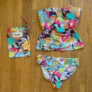 Boden Swimsuit Womens US 4 UK8 Strapless Two Piece Floral Hawaiian Beach Tankini